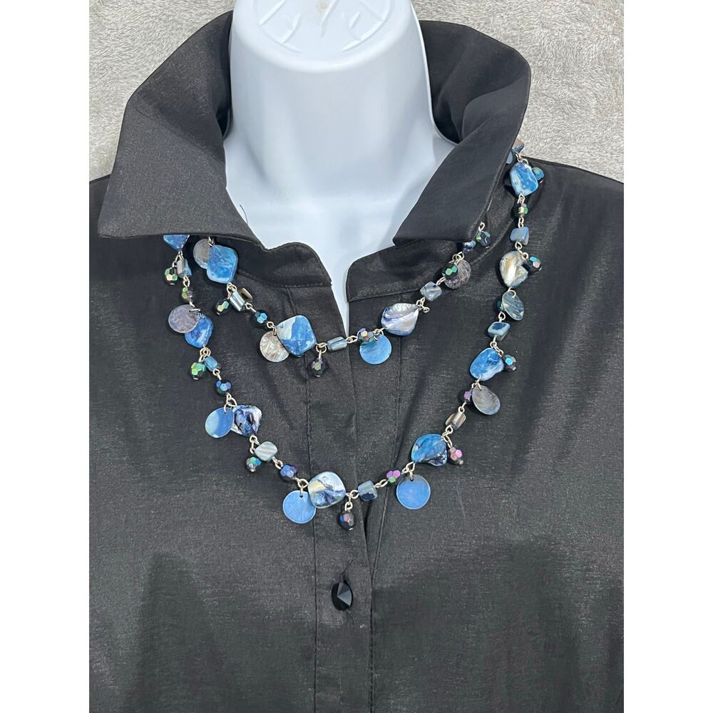 Beaded Mother of Pearl Shell Necklace Silver Toned Clasp 45" Long Coastal Beachy